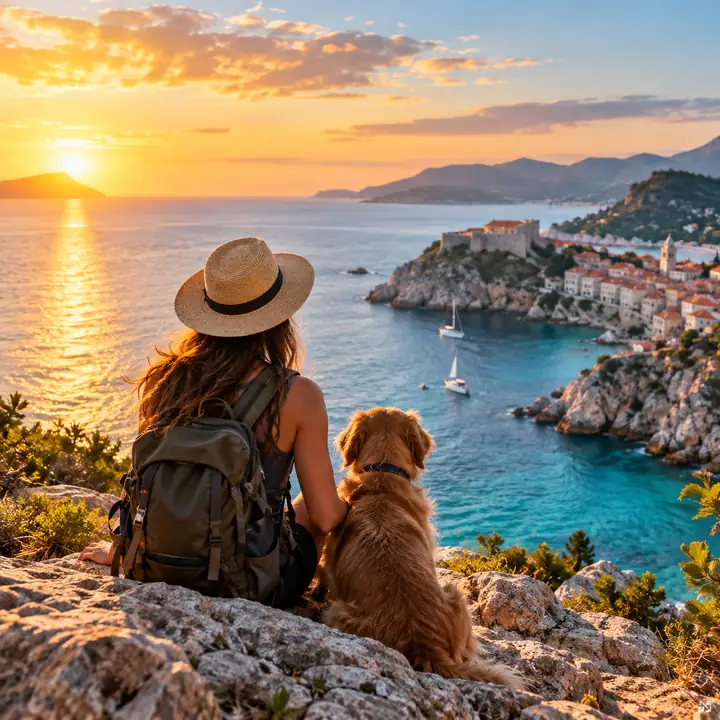 A bright coastal travel scene framed from a square-friendly composition.