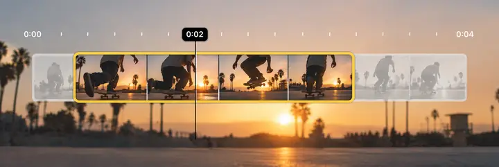 Editvideo trim controls showing a video timeline with selected clips.